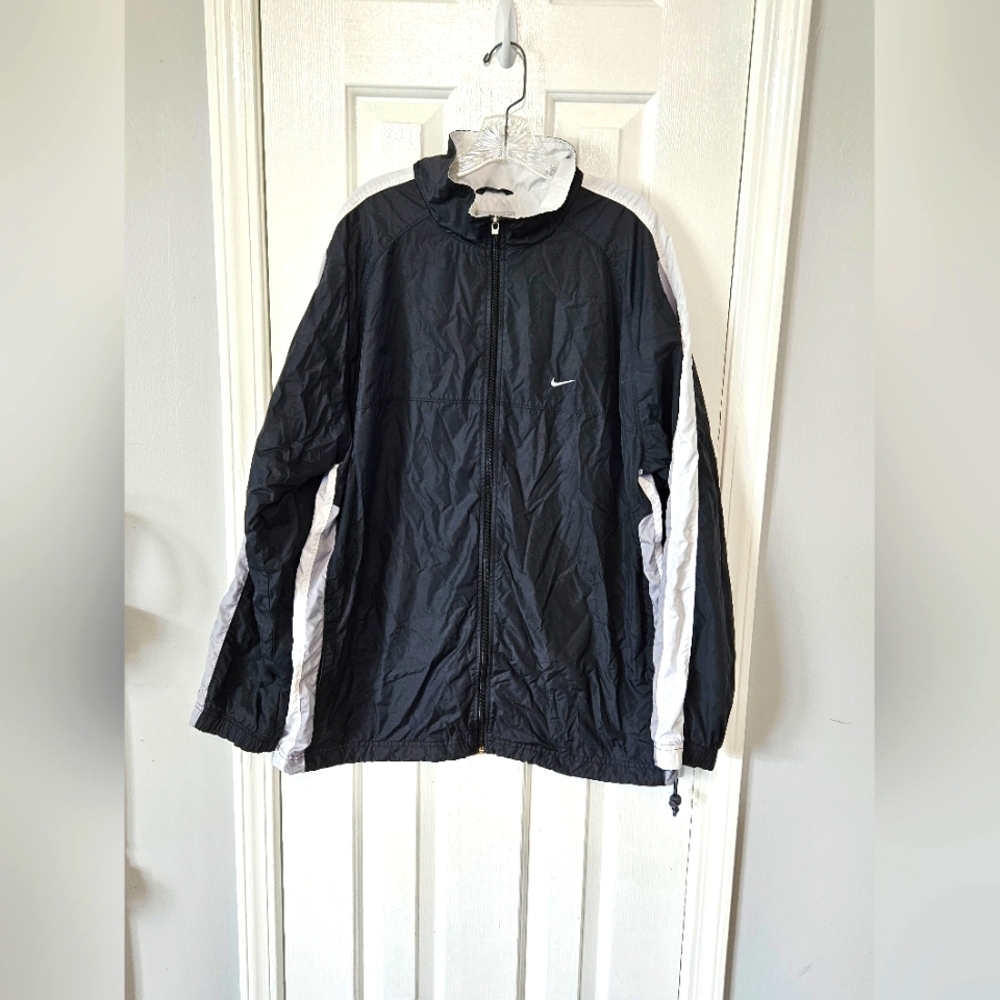 Nike Black & White Full Zip Hooded Windbreaker Jacket Men's Size XL